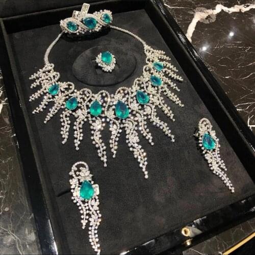Missvikki 4PCS Luxury African Dubai Style Necklace Bangle Earrings Ring Set For Women Wedding Bridal Jewelry Set Indian 2021