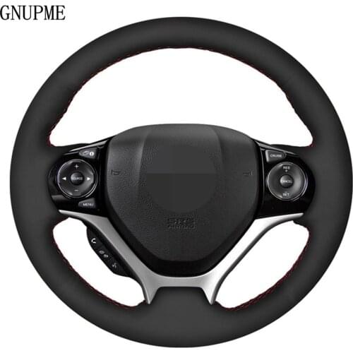 Hand-stitched Black Genuine Leather Suede DIY Car Steering Wheel Cover For Honda Civic Civic 9 2012 2013 2014 2015