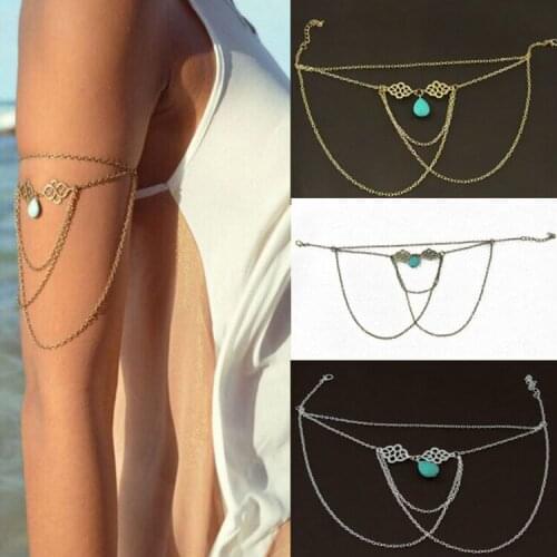 2021 New Bohemia Womens Arm Chain Sexy Retro Jewelry Accessories Water Drop Necklace Tassels Bracelets Body Jewelry Chain Woman