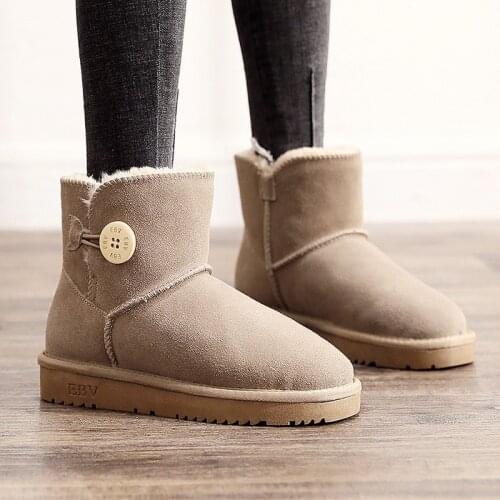 2021 New Winter Snow Boots Women Platform Shoes Warm Cotton Shoes Non-Slip Motorcycle Shoes Frosted Leather Snow Cotton