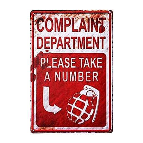 New Vintage Retro Metal Tin Sign Warning Signs Complaint Department Outdoor Street Garden & Home Bar Club