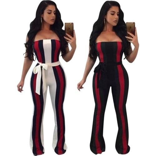 Wrapped Chest Shoulder Stripe Splicing Slim Slim Long Jumpsuit (including Belt) Womens Jumpsuit for Walking Party Nightclub