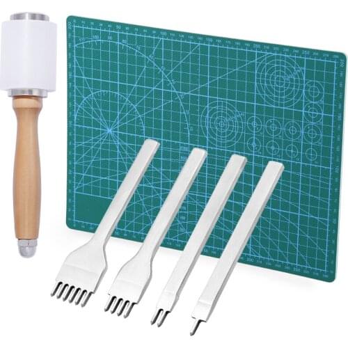 LMDZ Professional Self-Healing, Double-Sided PVC Cutting Mat Hammer Hole Punches DIY Leather Craft Tools Set