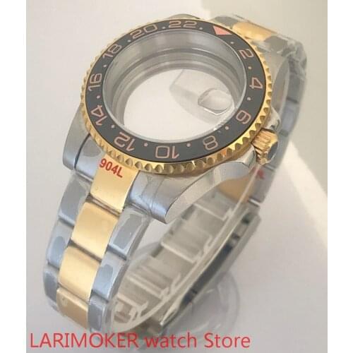 Transparent back 40mm sapphire glass case with 904L stainless steel bracelet with ETA NH36 MH35 cases pink bezel