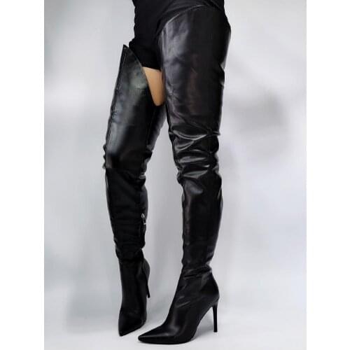 V-mouth Crotch High Boots Super High Heel Over The Knee Boots Reverse String Thin Heels Sexy Pole Dance Shoes Bed Fun Pumps Bota