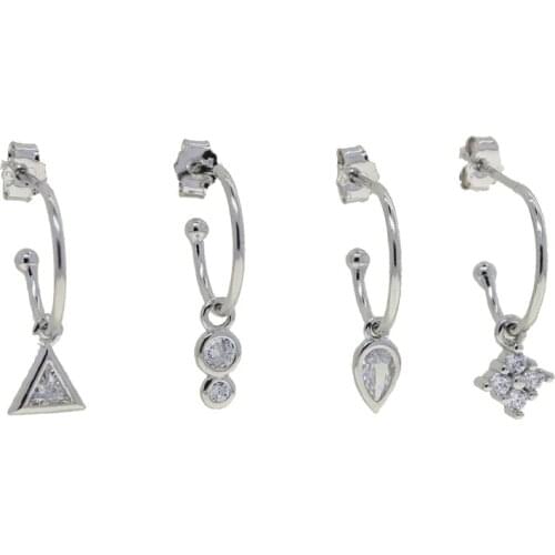 Only 3 promotion Set of 4 Piece Geometric Bezel CZ Drop Charm Earring For Women Multi Piercing Jewelry