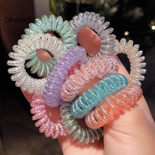 Spiral Hair Ties Phone Cord No Crease Dent Powerful Grip Ponytail Holders Hair Accessories for Women Girls PT