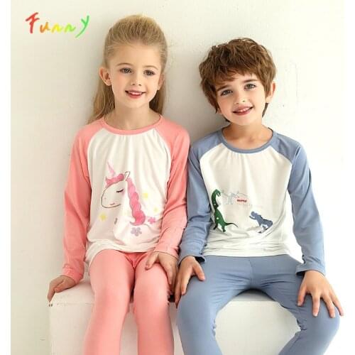 Cute Cartoon Pyjama Sets Long Sleeve Autumn Cotton Sleepwear Boys Girls Home Clothes Casual Pijamas for Kids Night Wear 4 -14Y
