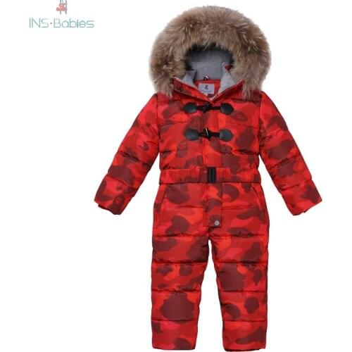 803 Baby Girls Warm Down Jacket Russia Winter -25 Degree Boys Romper for girl warm Suit Hooded Children Outerwear Winter Jacket