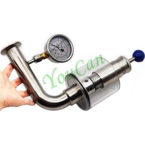 1.5 " Tri Clamp 50.5mm Spunding Valve L type With Gauge SS304 Variable Pressure Relief Valve