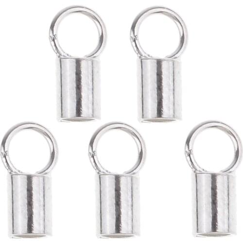 5 Pieces Tube Crimp Beads Leather Cord End Caps with Loop Jewelry Findings (2mm Inner Diameter)
