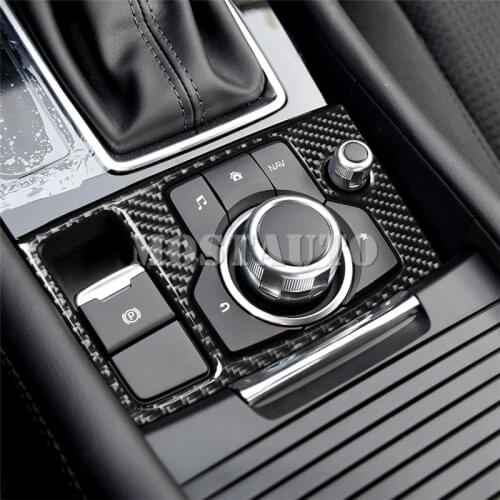 For Mazda 3 Carbon Fiber Inner Console Multimedia Button Trim Cover 2017-2018 1pcs Car Accessories Interior Car Decor Car Trim