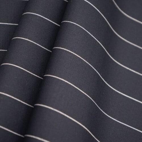 High Quality Wool Plaid Stripe Worsted Fabric For Sewing Suits Blazer Men Black Base White Stripe Twill Fabric 70%Wool30%Poly