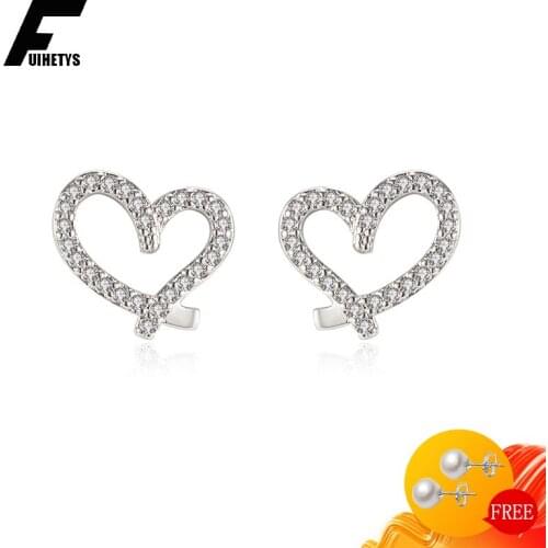 Bali Jelry Trendy 925 Silver Charm Earrings for Women Jewelry with Heart-shape Zircon Gemstones Stud Earring Accessories Wedding