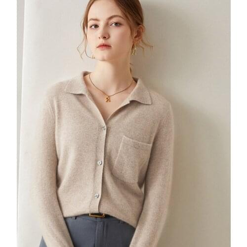 Lady Office Clothes Women 100% Pure Goat Cashmere Knitted Cardigans Hot Sale Long Sleeve Girls Jackets Standard Sweaters