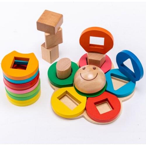 1Set Wooden Building Block Baby Toy Colored Creative Educational Toys Nordic Style Stacking Game Rainbow Stone Wooden Block Toy