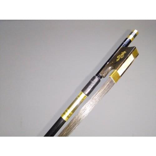 1 PC Full black carbon fiber Violin bow with carved flower ebony frog black horse tails 4/4