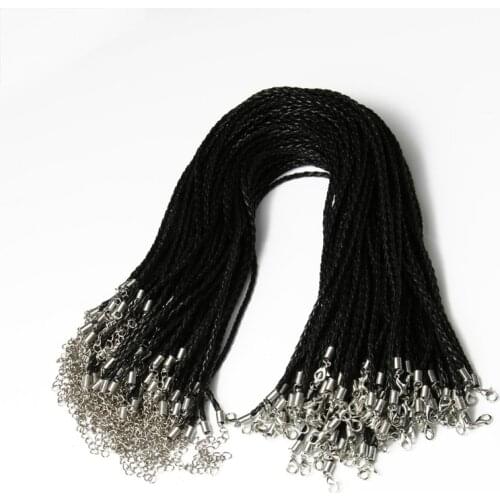 10pcs Black Waxed Leather Cord Braided Rope Pendant Necklace Charms Chain Lobster Clasp Wire for Jewelry Making Diy Accessories