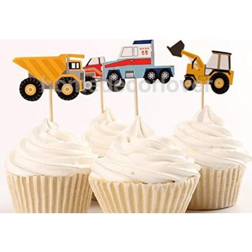 24Pieces Truck Tractor Car Cupcake Decorative Cupcake Topper for Kids Party