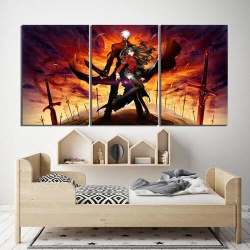 3 Pieces Fate Stay Night Anime Wall Art Canvas Painting Printed Modular Poster Pictures for Bedroom Living Room Home Decor