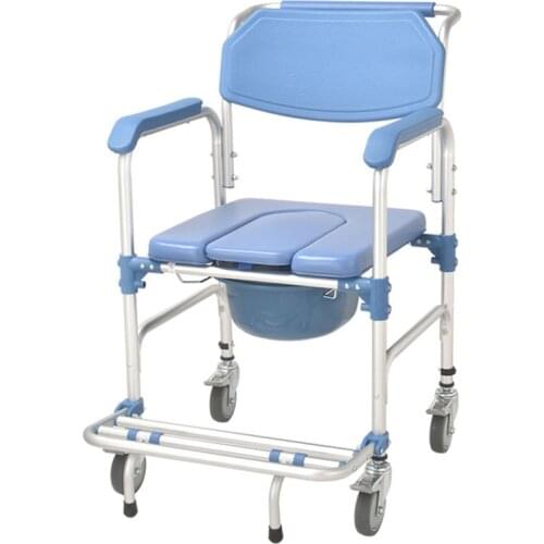 3 in1 Commode Wheelchair Toilet Shower Seat Potty Bathroom Rolling Chair Soft Aluminum Alloy Waterproof Soft Cushion Durable