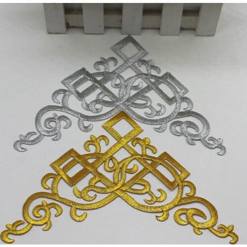 YACKALASI 5 Pairs Gold Embroidered Patches iron on applique gold and silver 15.5*15.5cm
