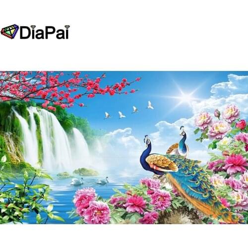 DIAPAI Diy 5d Diamond Painting "Peacock flower" Cross Stitch Square Round Diamond Embroidery Handwork Rhinestone Art A25755