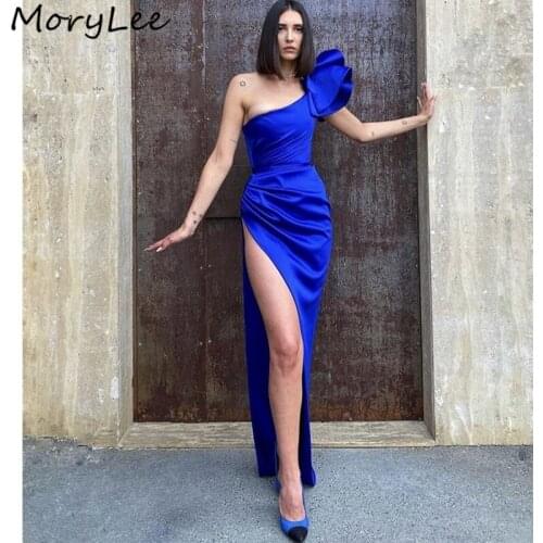 Hot Evening Dresses One Shoulder Side Slit Floor Length Satin Evening Dresses With Zipper Back vestidos de fiesta de noche