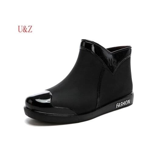 Fashion Rain Boots Women Water shoes Water boots Black Kitchen Work short boots Beige/Purple Female Anti slip Car washing shoes