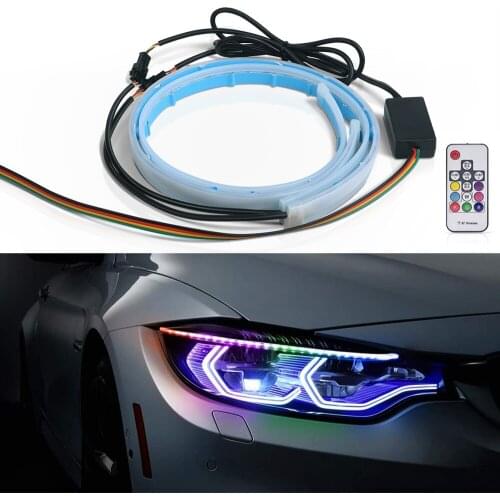 2pcs Car DRL Daytime Running RGB LED Lights Strip Turn Signal Lamp Led RGB Neon Strip With Remote Control for Car Headlights 12V