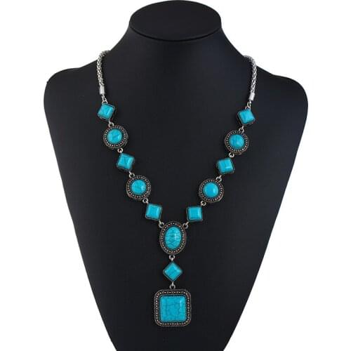 European and American fashion simple retro natural stone rhombus temperament womens versatile Necklace sweater chain wholesale