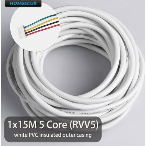 HOMSECUR Round White Flexible Copper Cable for Video Door Phone Intercom System 1 x 15m 5Core