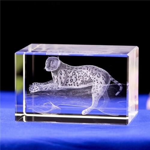 Crystal Home Decor Ornaments 3D Laser Engrave Leopard Model Paperweight Gift Fengshui Crafts Home Decoration Accessories