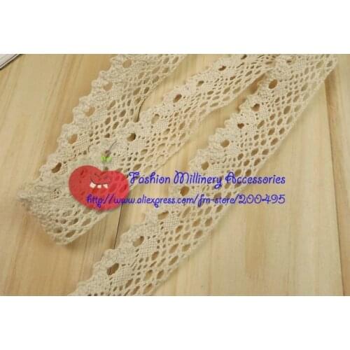 [IuBuFiGo] Free Shipping 25mm Beige Garment DIY Cotton Lace Lacework 10meter/lot,5meter/color