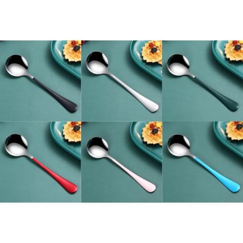 Stainless Steel Coffee Spoon Creative Metal Honey Ice Cream Tea Spoon 7 Color Optional Afternoon Tea Dessert Spoon Kitchen Tool