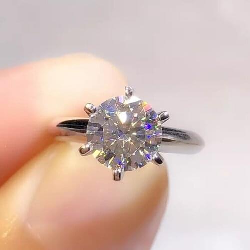 With Certificate Never Fade 18K White Gold Ring Women Round Cut 6mm 1.0ct/8mm 2.0ct Zirconia Diamond Wedding Band Bridal Jewelry