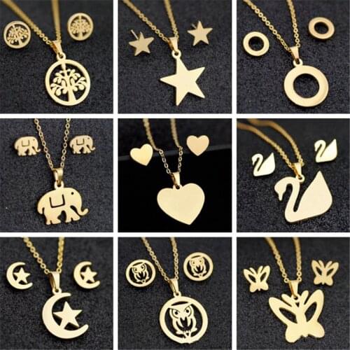 Stainless Steel Women Pendant Necklace Earrings Wedding Jewelry Set Xmas Gift