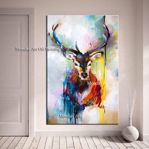 Handmade Colorful animal Painting Deer elephant painting on Canvas Wall Pictures for Living Room Office Bedroom wall decoration