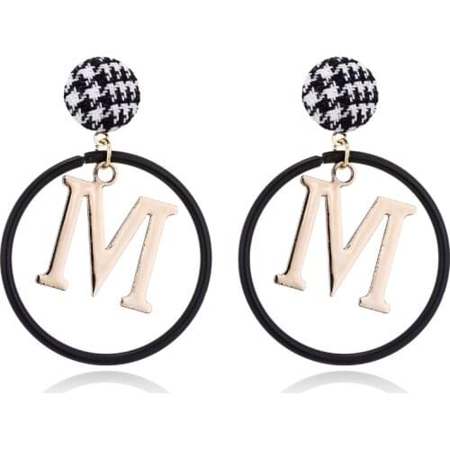 Kuziduocai 2018 New Fashion Fine Jewelry Copper Plaid Flannel Circle English Letters Elegant Stud Earrings For Women Gift E-1133