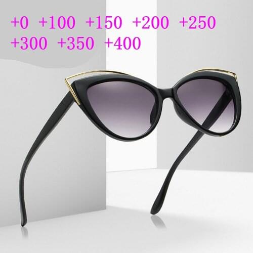 Multifocal Cat Sunglasses women With Diopters Bifocal Metal Reading Glasses Fashion female Presbyopia Glasses with box NX