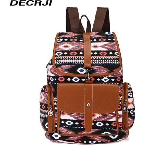 DECRJI 2020 Fashion Canvas Backpack Female Back Pack Women Travel Backpack Printing High Quality School Bags For Teenage Girls
