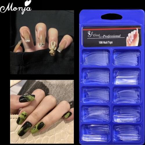 Monja 100 Pcs Transparent French False Nails Nail Extension Tips Acrylic Flat Shape Half Cover Fake Nails DIY Manicure Tools