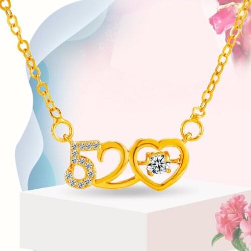 Chinese number meaning I love you 24K gold necklace with white Zirconia Necklace Charms Pendant Necklace The Best Gift For wife