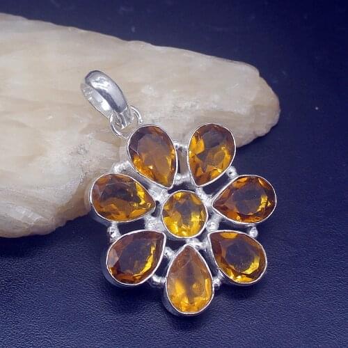 Gemstonefactory Jewelry Big Promotion 925 Silver MultiGems Shiny Honey Topaz Charm Women Ladies Gifts Necklace Pendant 0646