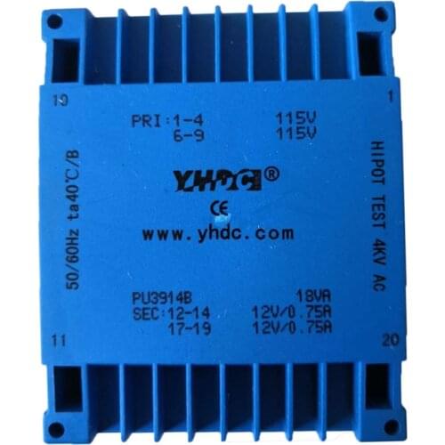 PU3914B UI type 18VA 2*110V 2*18V PCB encapsulated transformer