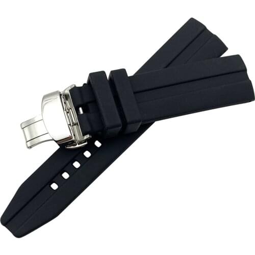 22mm 24mm Black Waterproof Silicone Rubber Replacement Wrist Watch Band Strap with Folding Clasp For Luminor PAM DIY Replace