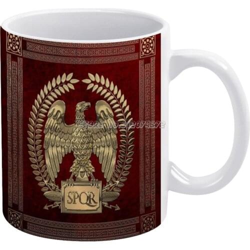 Roman Empire Gold Imperial Eagle Over Red Coffee Mugs Ceramic Personalized Mugs 11 Oz White Mug Tea Milk Cup Drinkware Travel Mu