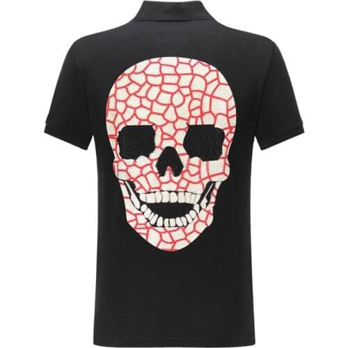 Punk Street Style Solid Color Fashion Polo Shirt Men Classic Brand Designer 3D Embroidery Tops PP Skull Sports Polo Shirt