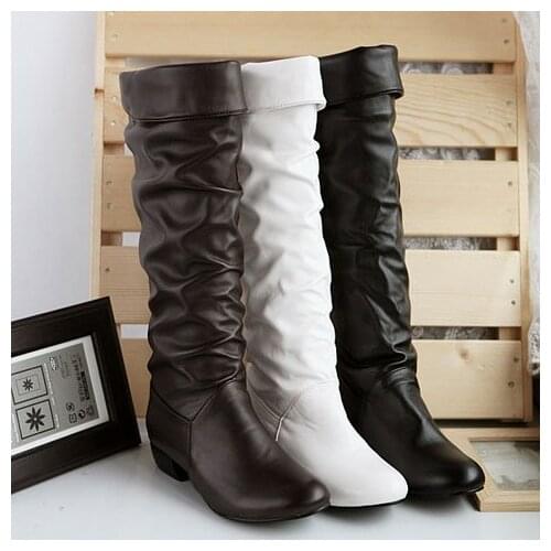 Knee High Boots Lace Women Heels Womens Winter Knee High High Tube Flat Heels Riding Boots Botines Mujer 789