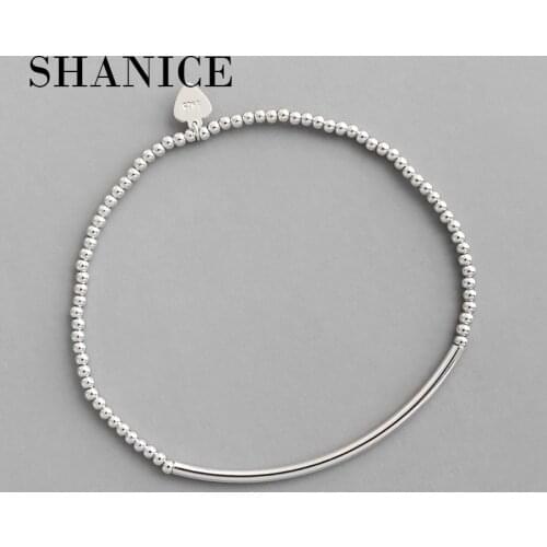 SHANICE Korean version of S925 sterling silver handmade 2mm simple round bead round tube elastic bracelet Pendant Jewelry